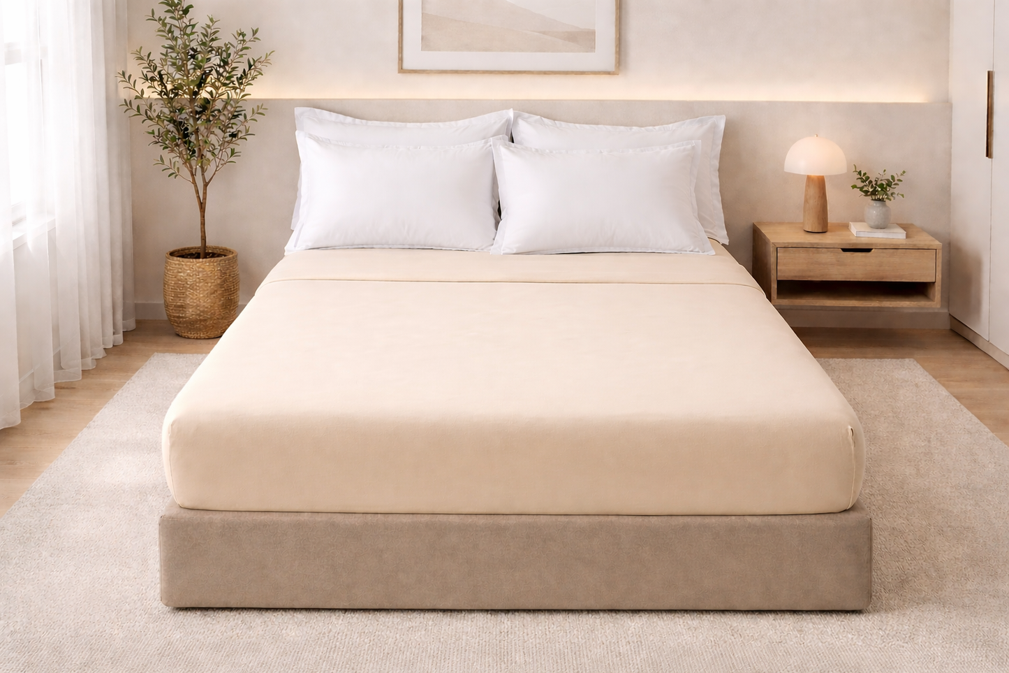 Drap housse en coton beige