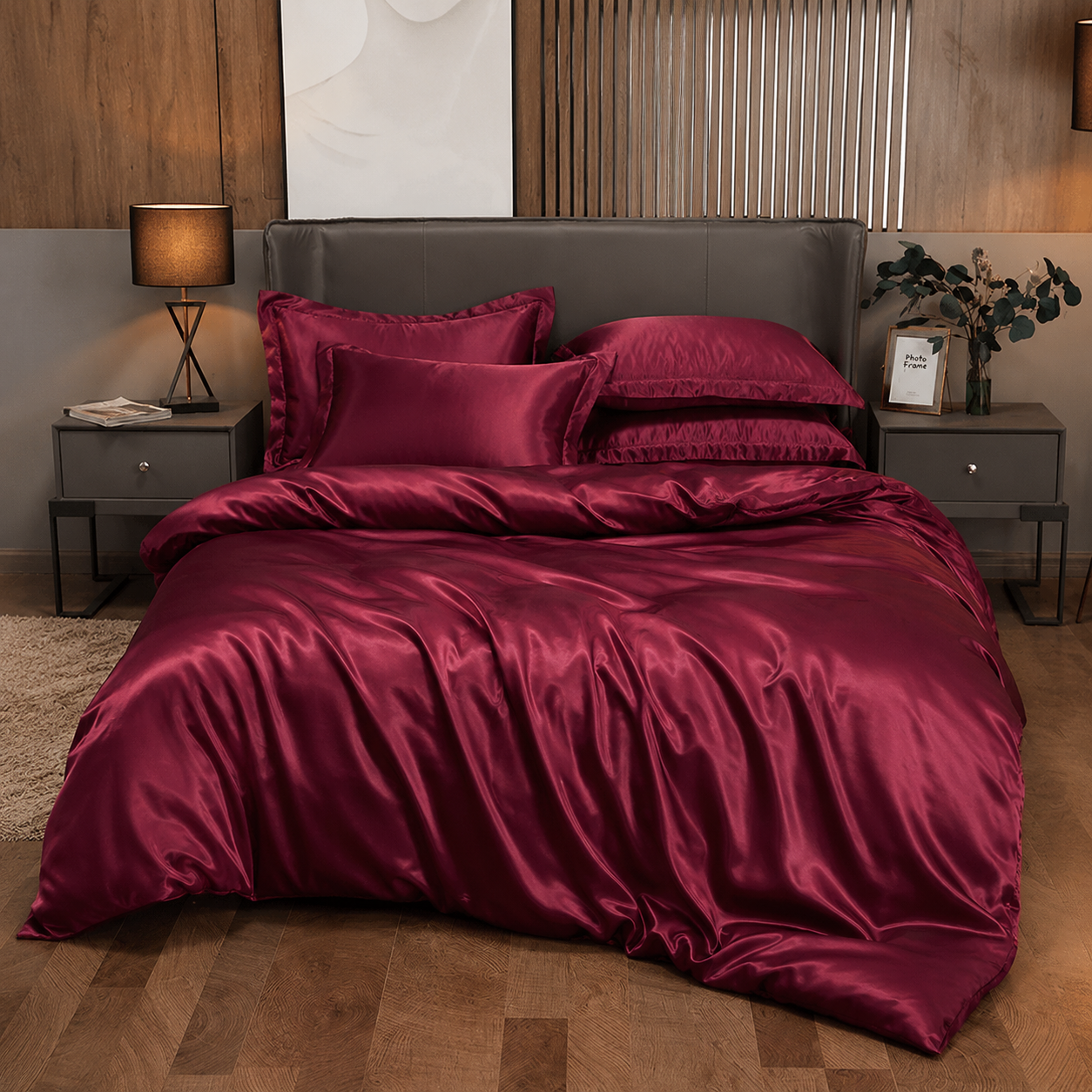 Parure de lit en satin - Rouge Grenat