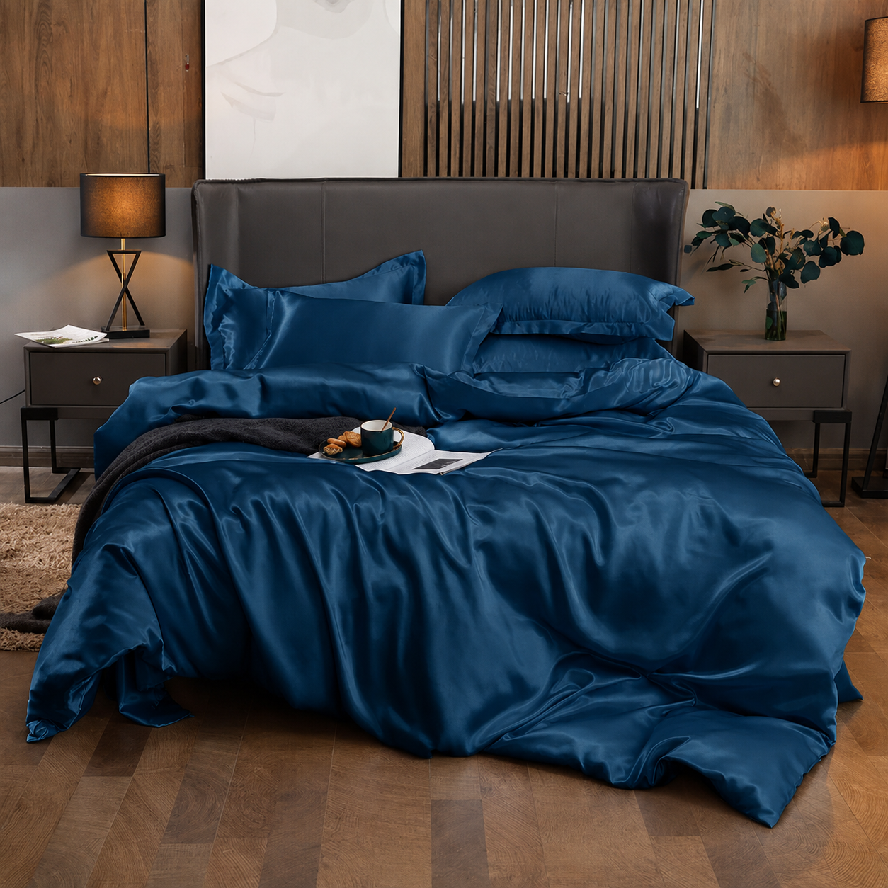 Parure de lit en satin - Bleu Saphyr