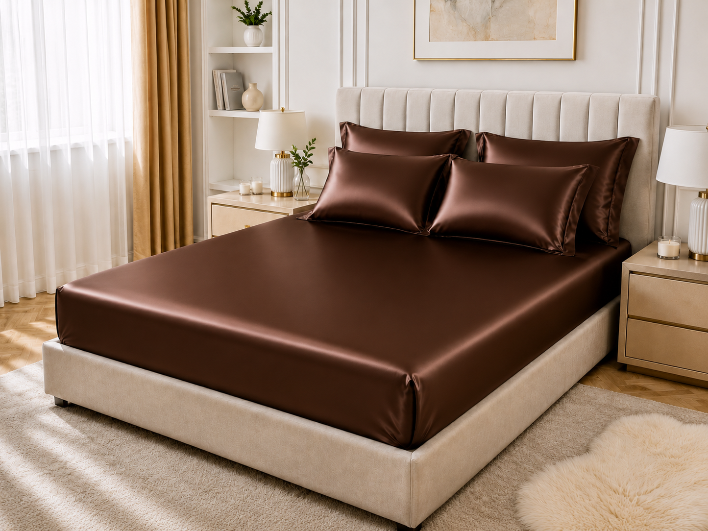 Drap-Housse en Satin Marron