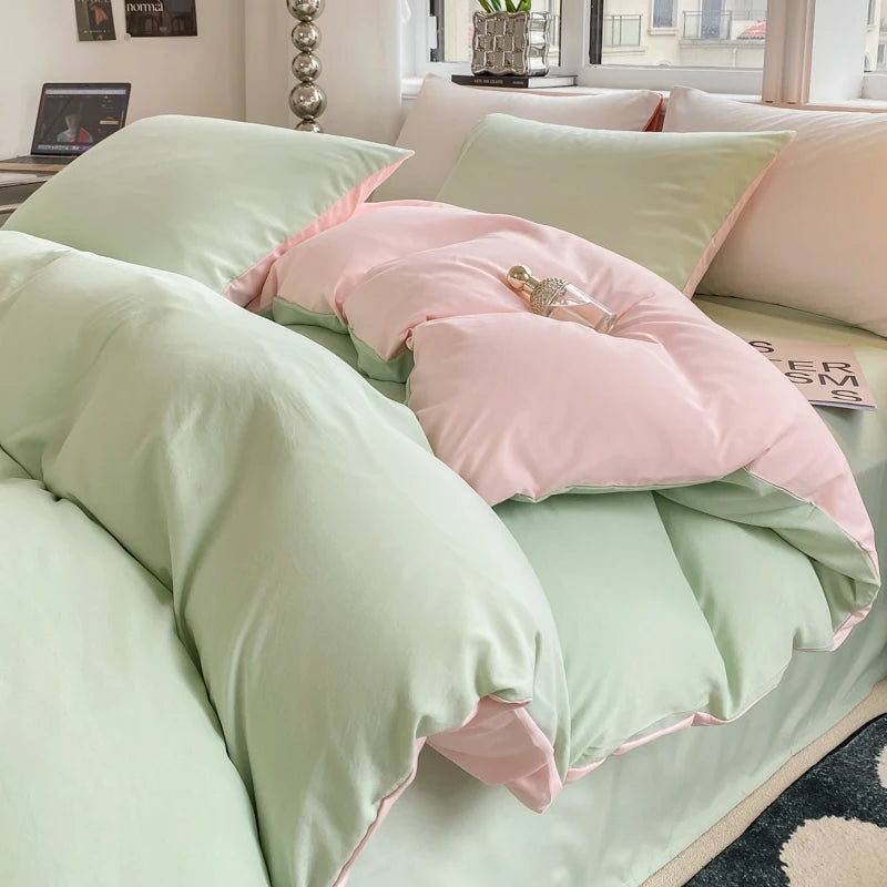 Kit Housse de couette + Taie Reversible Matcha / Rose