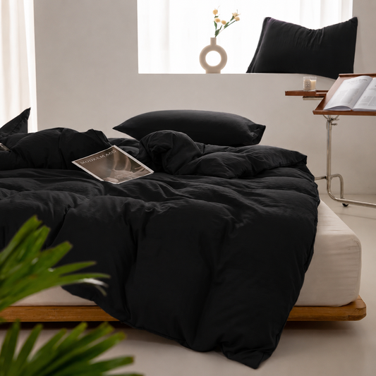 Housse de Couette en Coton Noir
