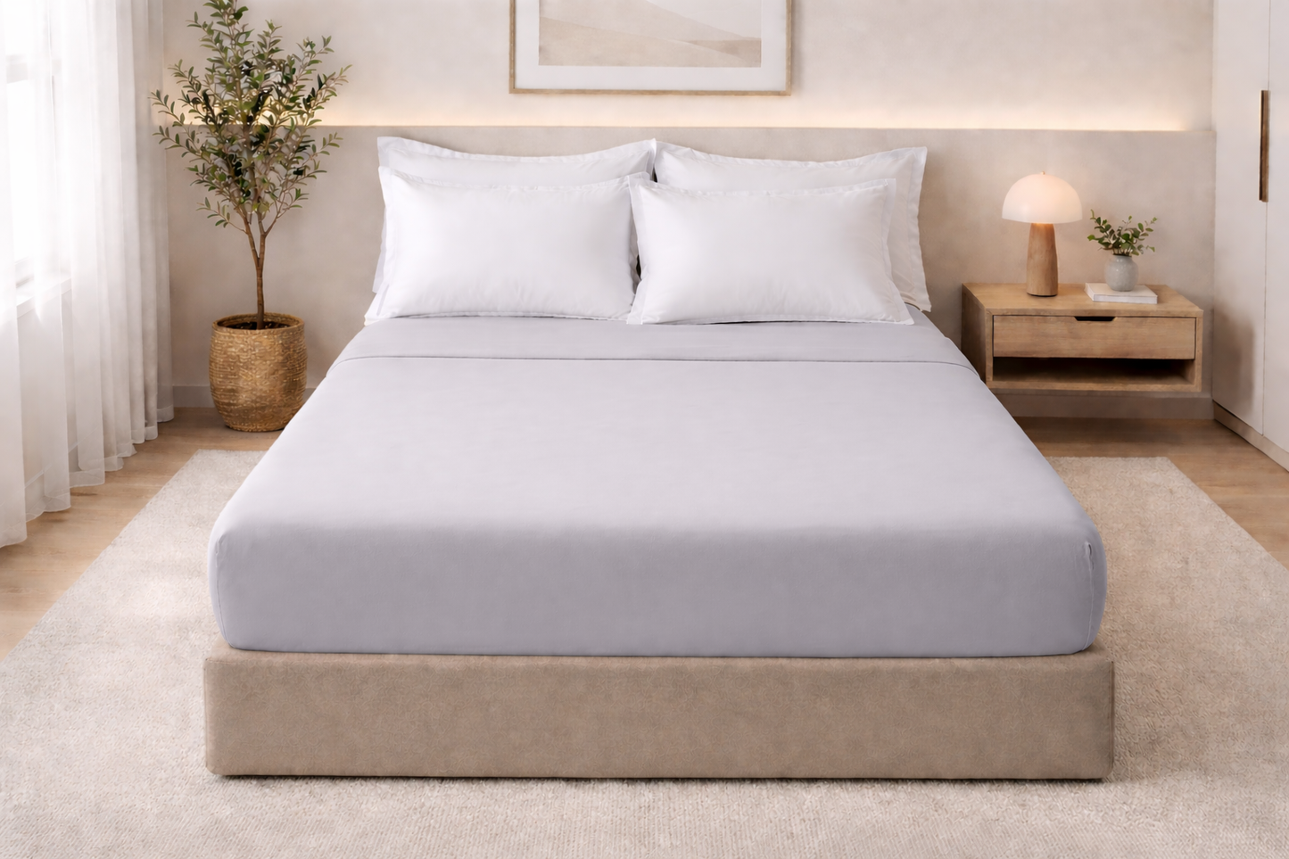 Drap Housse coton gris clair