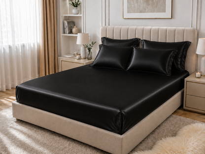 Drap Housse en Satin Noir