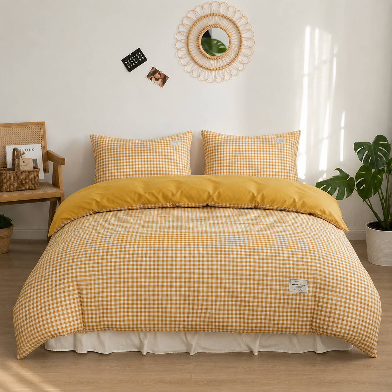 Parure de lit en coton - Vichy Soleil
