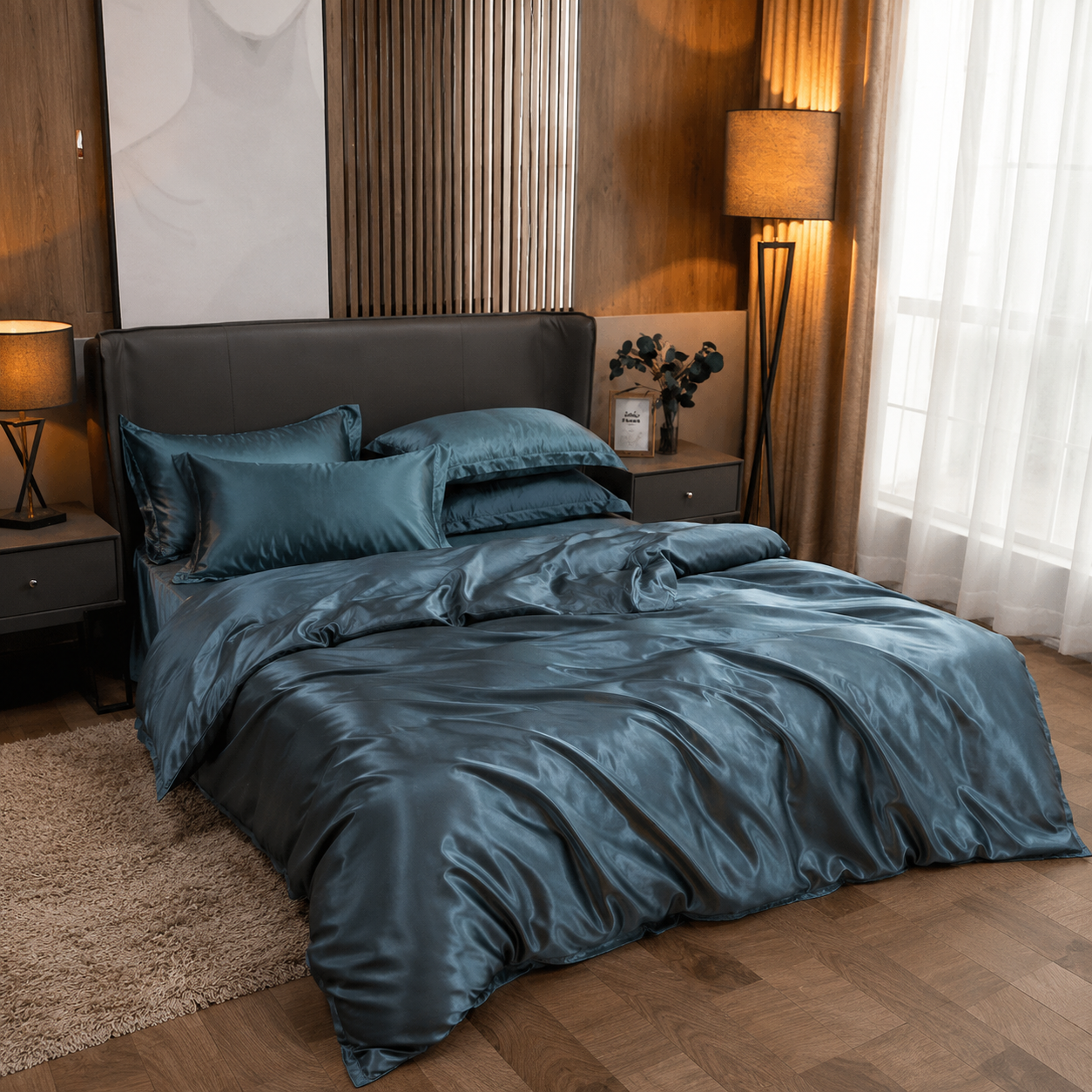 Parure de lit en satin - Bleu Azur