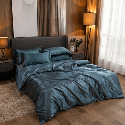 Parure de lit en satin - Bleu Azur