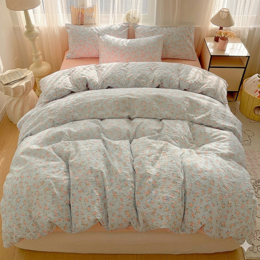 Housse de couette imprimé Fleur bleu/rose