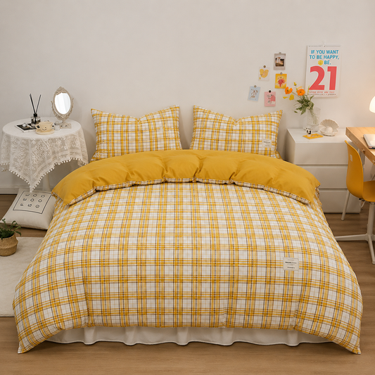 Parure de lit en coton - Carreau Mimosa