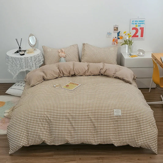 Housse de couette en coton vichy beige