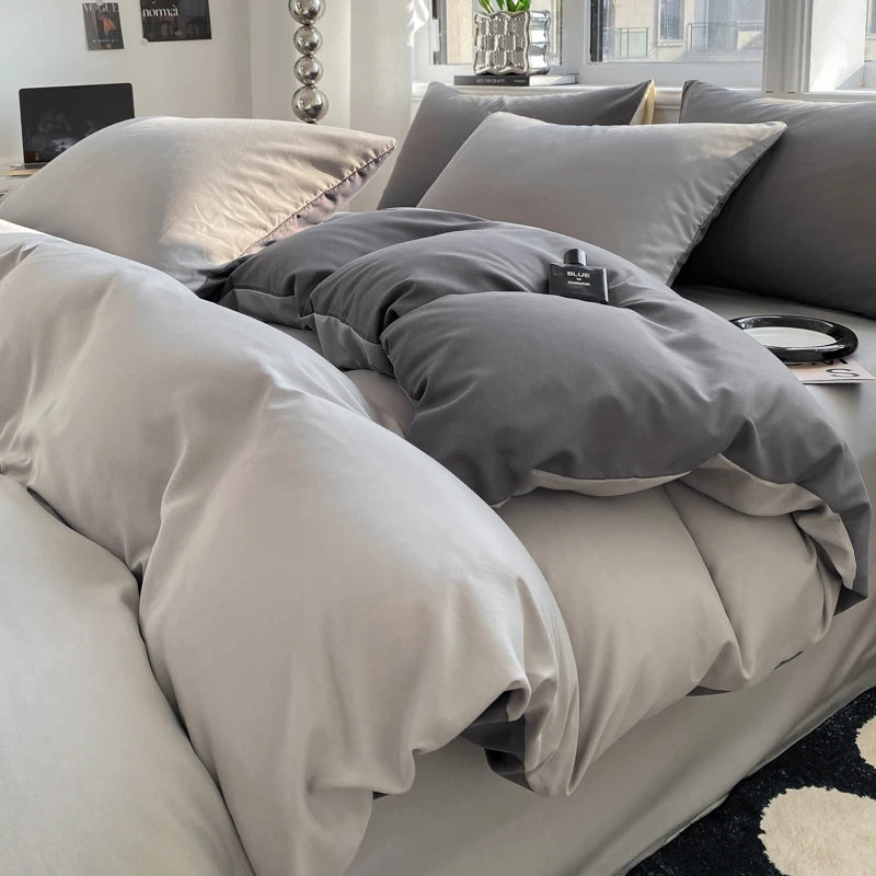 Kit Housse de couette + Taie Reversible Gris / Gris foncé