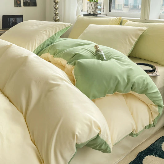Kit Housse de couette + Taie Reversible Crème / Vert