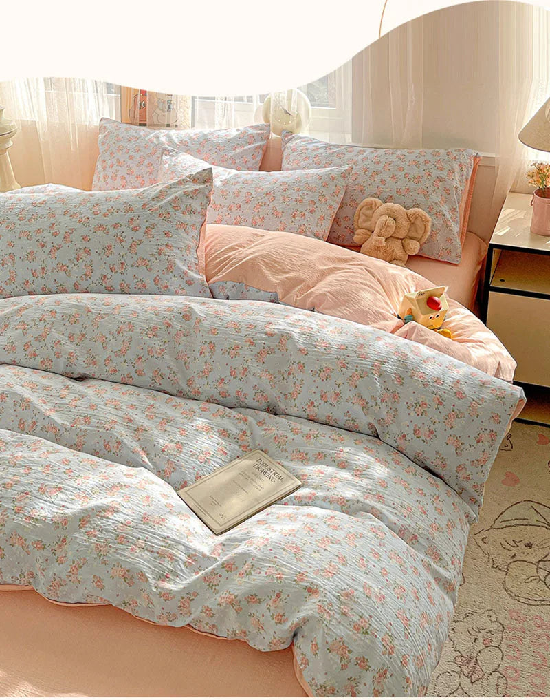 Housse de couette imprimé Fleur bleu