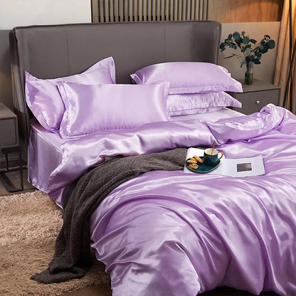 Housse de Couette en Satin Violet + kit coussin