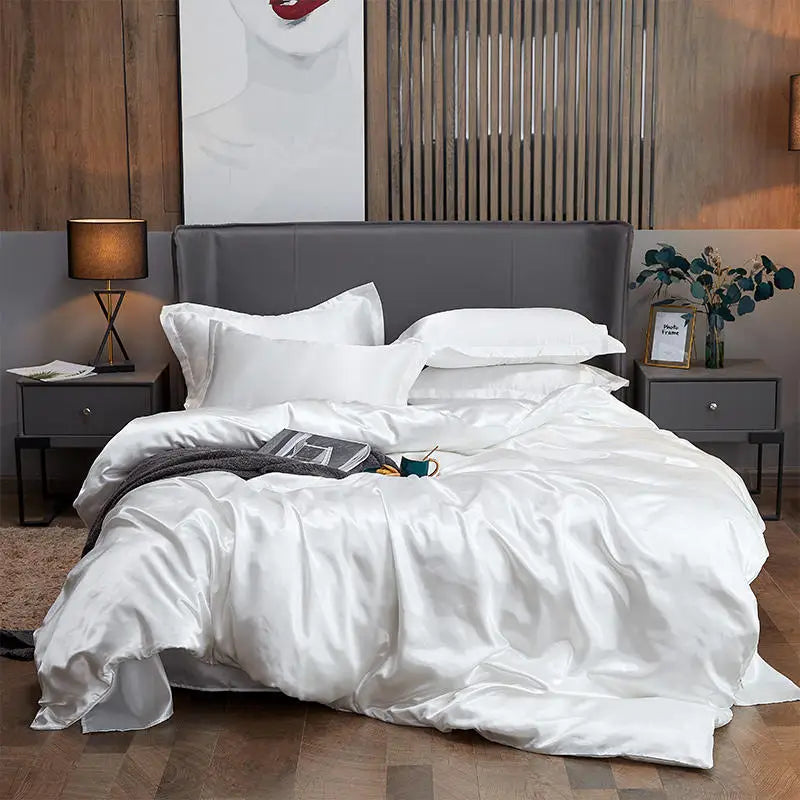 Housse de Couette en Satin Blanche + kit coussin