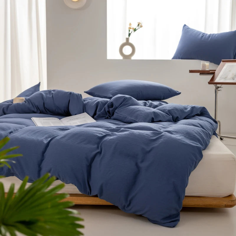 Housse de Couette en Coton Bleu Foncé