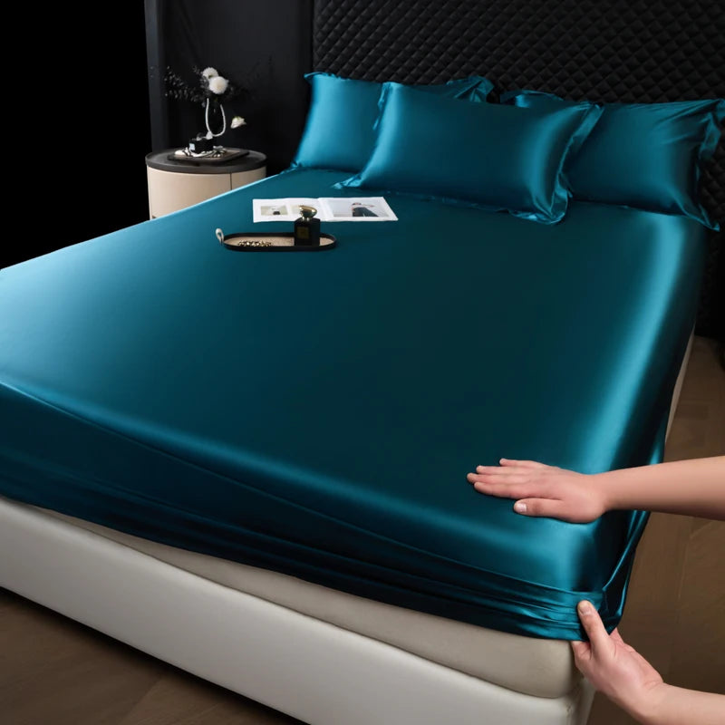 Drap Housse en Satin Bleu