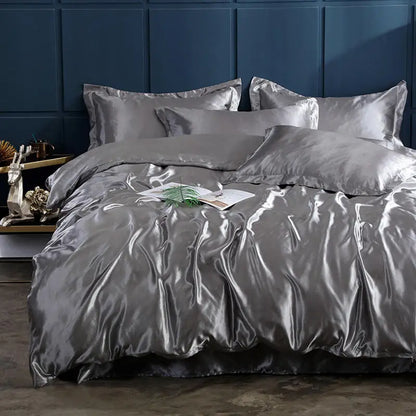 Housse de Couette en Satin Gris foncé + Kit coussin