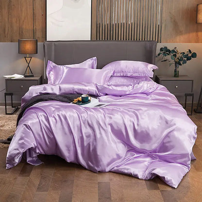 Housse de Couette en Satin Violet + kit coussin