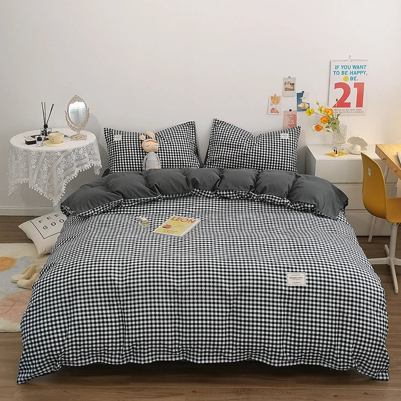 Housse de couette en coton vichy gris