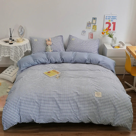 Housse de couette en coton vichy Bleu